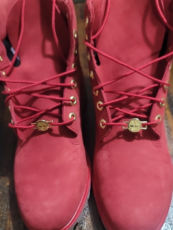 Timberland Red Lace-Up Ankle Boots with Gold Hardware main image 13